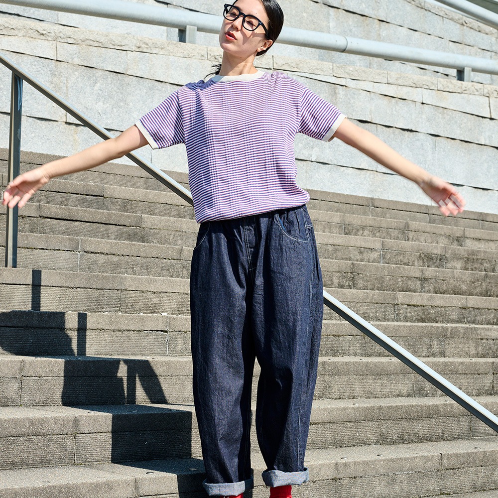 NARU(ナル) コンパクトヤーン マルチボーダーランダムリブ半袖ニット 670705