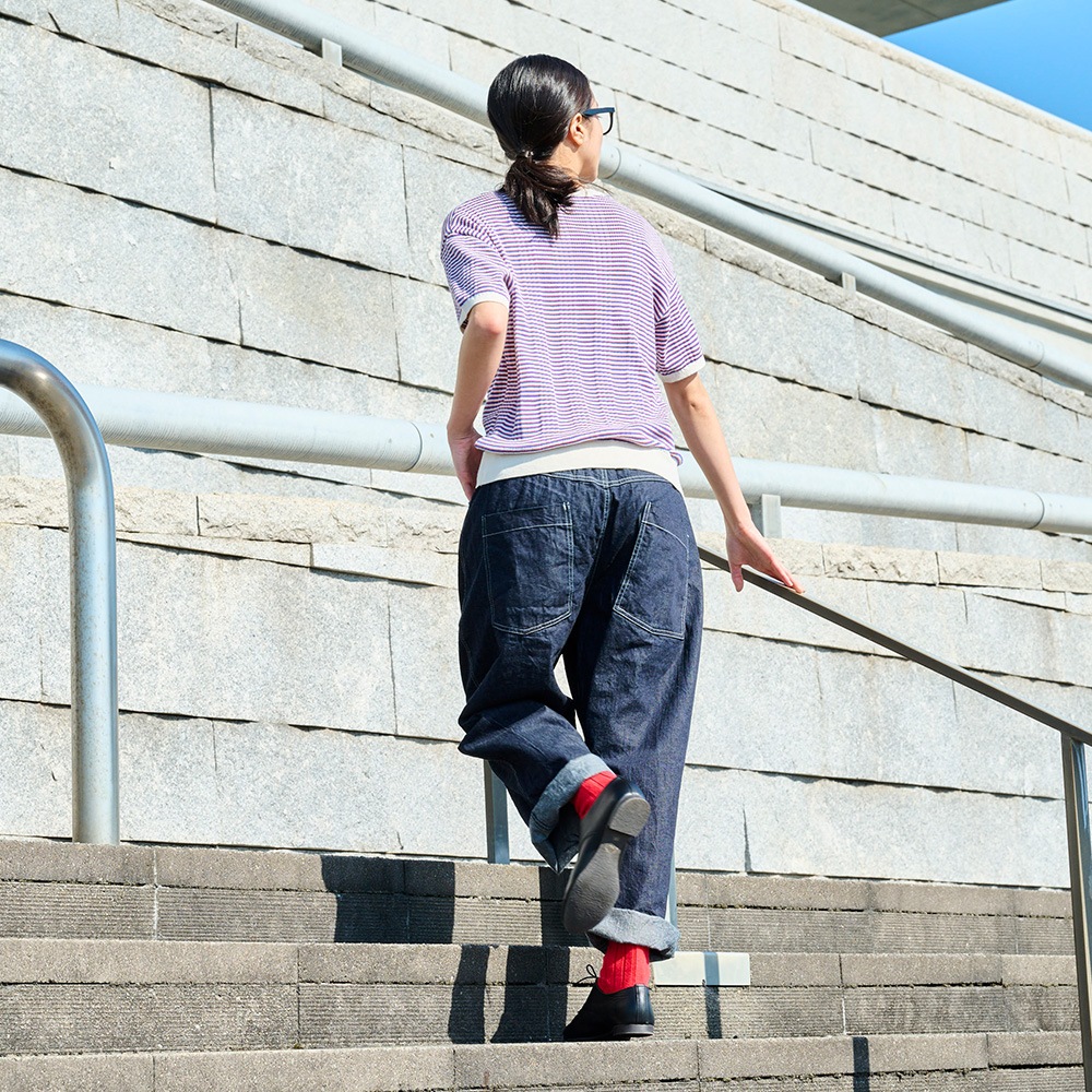 NARU(ナル) コンパクトヤーン マルチボーダーランダムリブ半袖ニット 670705