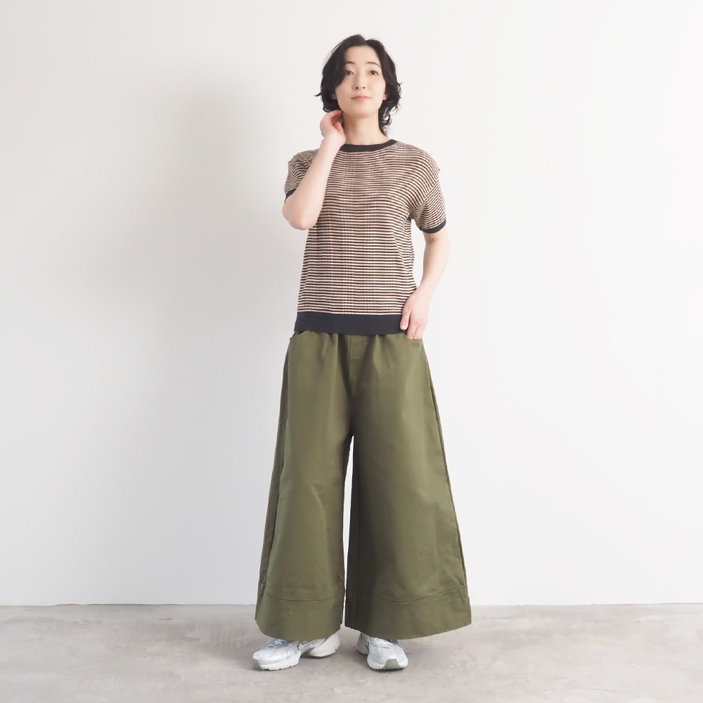 NARU(ナル) コンパクトヤーン マルチボーダーランダムリブ半袖ニット 670705