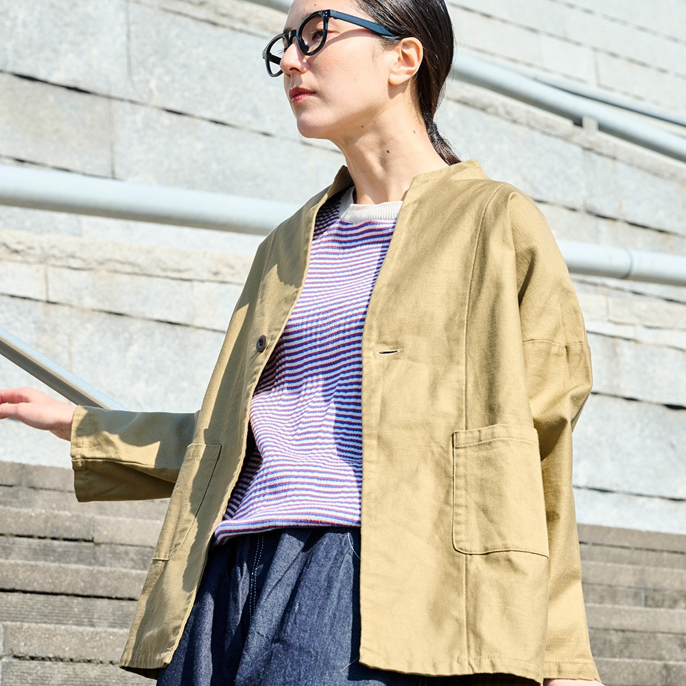 【予約】NARU(ナル) ムラ糸ミリタリーバックサテン ノッチジャケット 670810