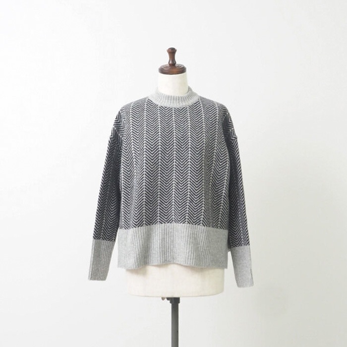 【キナリノコラボ】NARU(ナル) タスマニアラムウール ヘリンボン柄コモドニット KR-TR-02