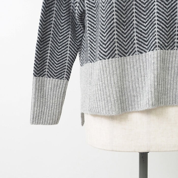【キナリノコラボ】NARU(ナル) タスマニアラムウール ヘリンボン柄コモドニット KR-TR-02