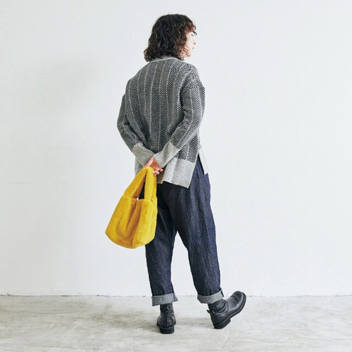 【キナリノコラボ】NARU(ナル) タスマニアラムウール ヘリンボン柄コモドニット KR-TR-02