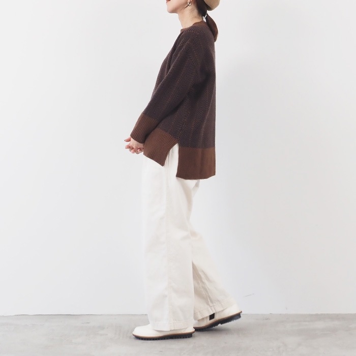 【キナリノコラボ】NARU(ナル) タスマニアラムウール ヘリンボン柄コモドニット KR-TR-02