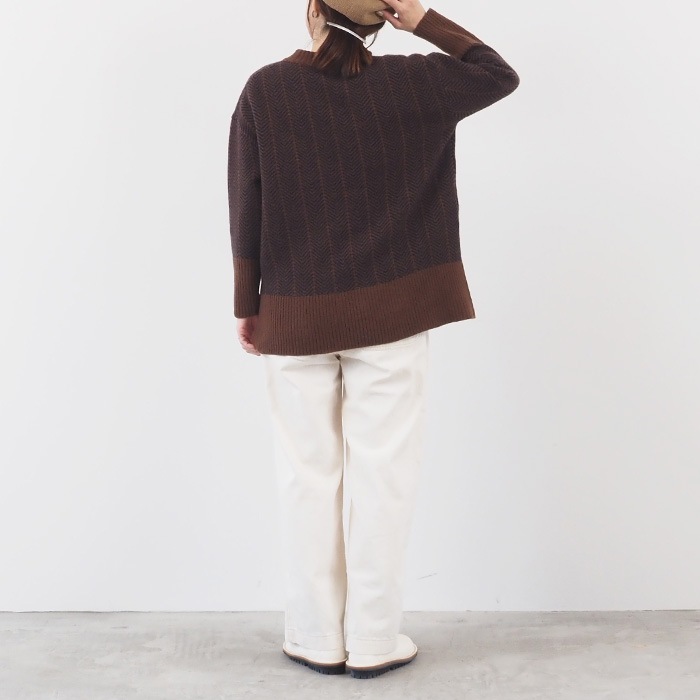 【キナリノコラボ】NARU(ナル) タスマニアラムウール ヘリンボン柄コモドニット KR-TR-02