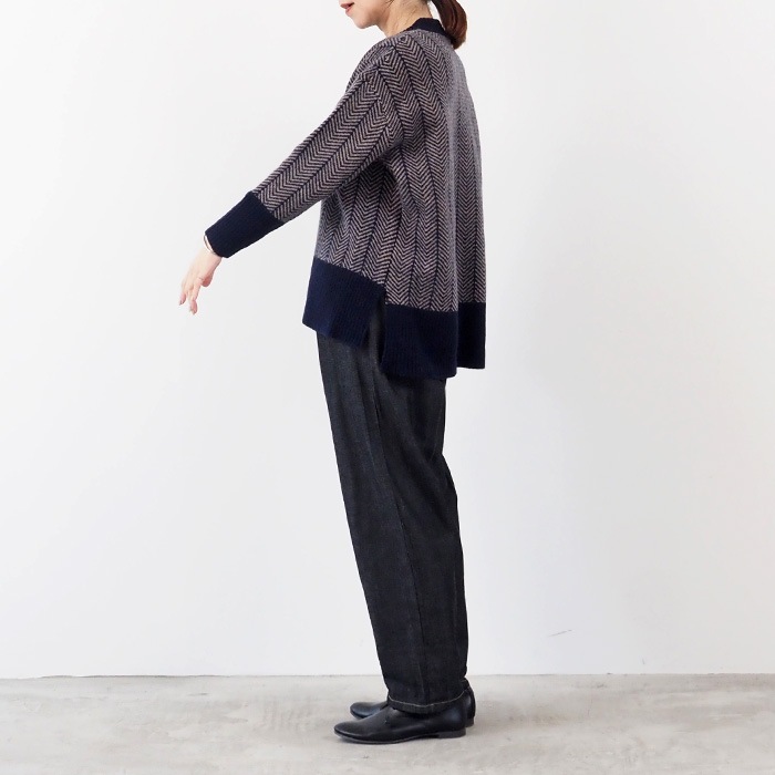 【キナリノコラボ】NARU(ナル) タスマニアラムウール ヘリンボン柄コモドニット KR-TR-02
