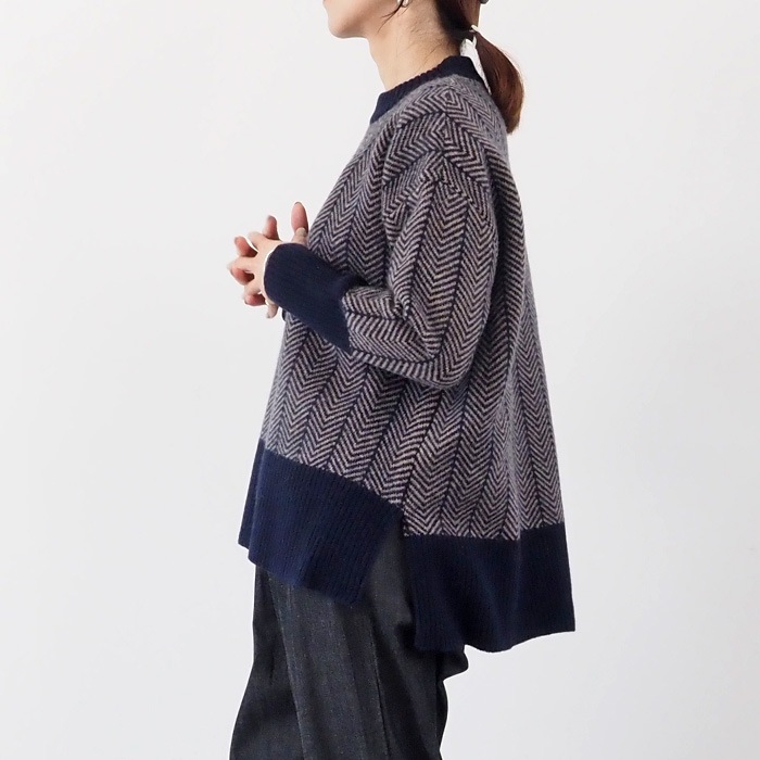 【キナリノコラボ】NARU(ナル) タスマニアラムウール ヘリンボン柄コモドニット KR-TR-02