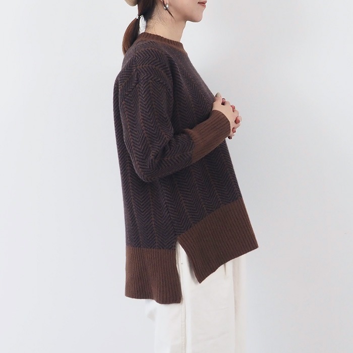 【キナリノコラボ】NARU(ナル) タスマニアラムウール ヘリンボン柄コモドニット KR-TR-02