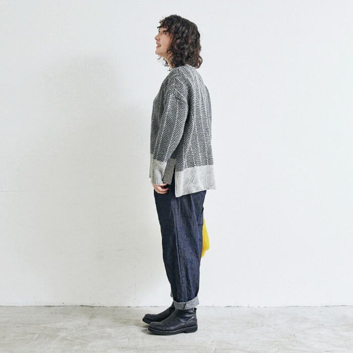 【キナリノコラボ】NARU(ナル) タスマニアラムウール ヘリンボン柄コモドニット KR-TR-02
