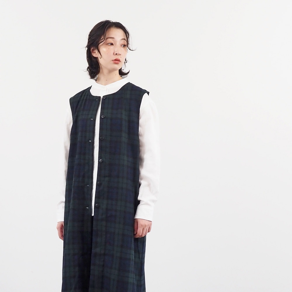 NARU(ナル) ウールリサイクルクロスチェック ロングジレ 666910