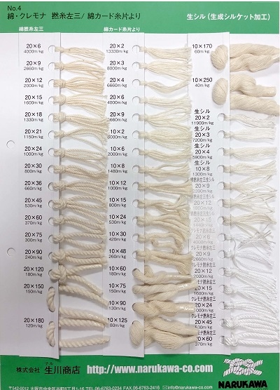 綿・ｸﾚﾓﾅ撚糸左三/綿ｶｰﾄﾞ糸片撚 見本帳【見本帳単品購入】