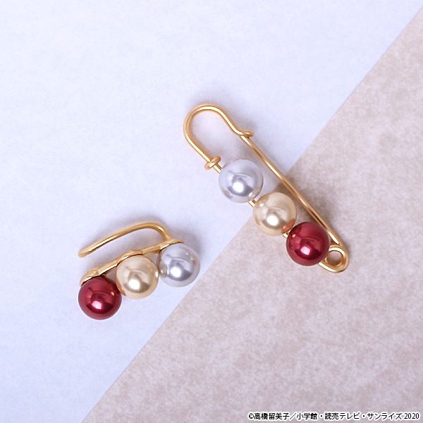 半妖の夜叉姫 虹色真珠のブローチピン&イヤーカフセット【販売終了