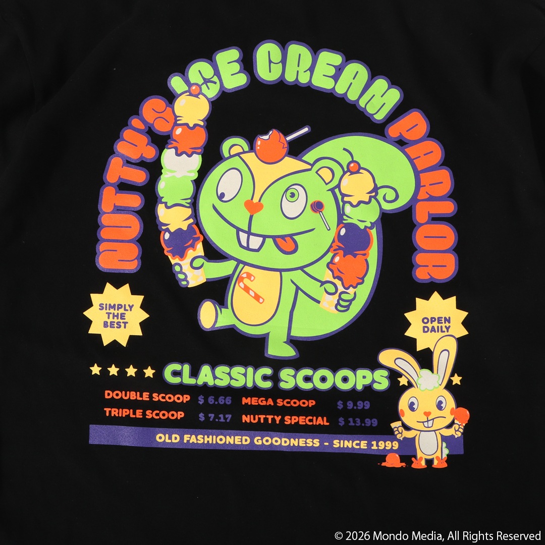 ハッピーツリーフレンズ ハピツリ ロンT パンク y2k 黒 M ハッピーツリーフレンズ NUTTY'S ICE CREAM PARLOR ロングスリーブT