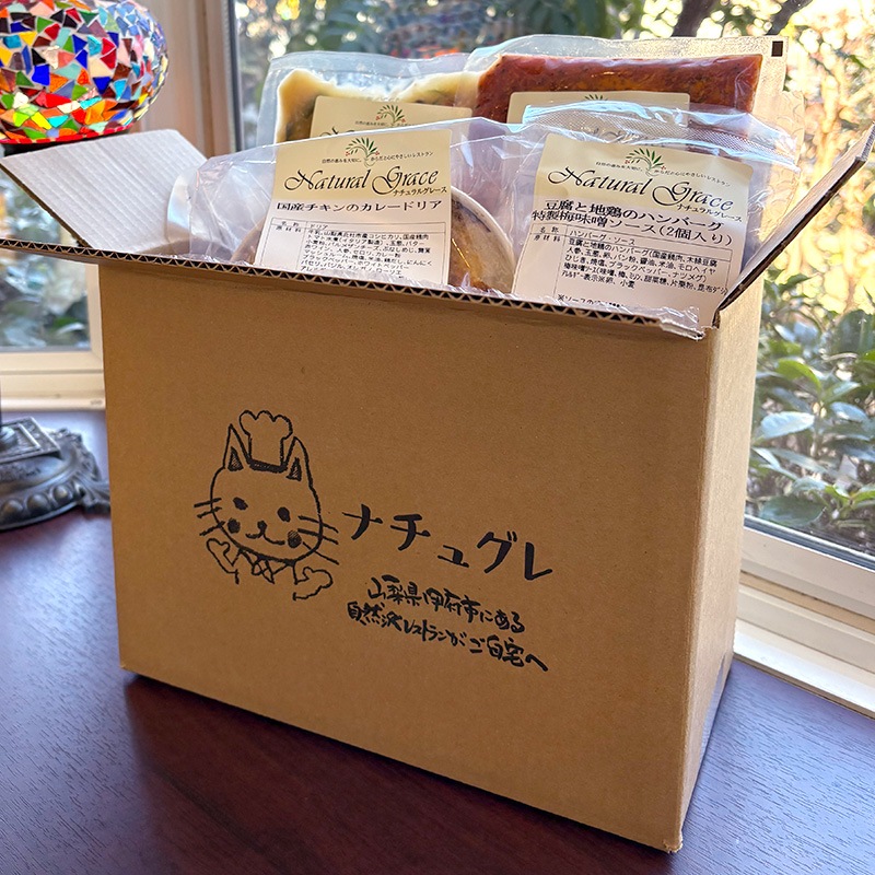 新生活応援セット４食 （チキンとバジルのトマトソース、鮭と野菜の豆乳みそスープ、国産チキンのカレードリア、豆腐と地鶏のイタリアンハンバーグ２個入り、各１食）