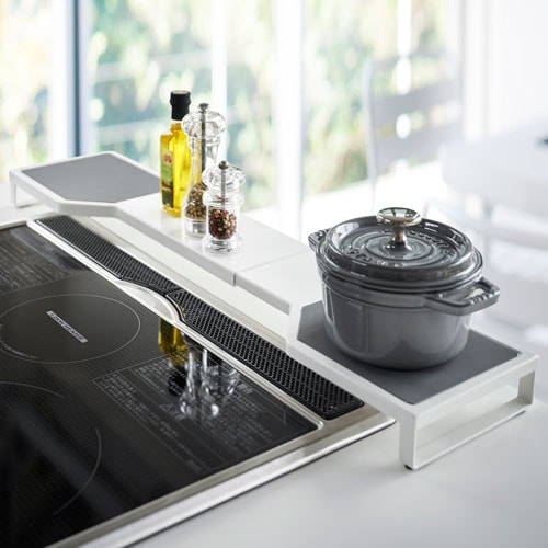 山崎実業 伸縮コンロ奥ラック プレート Plate ホワイト 3916の通販