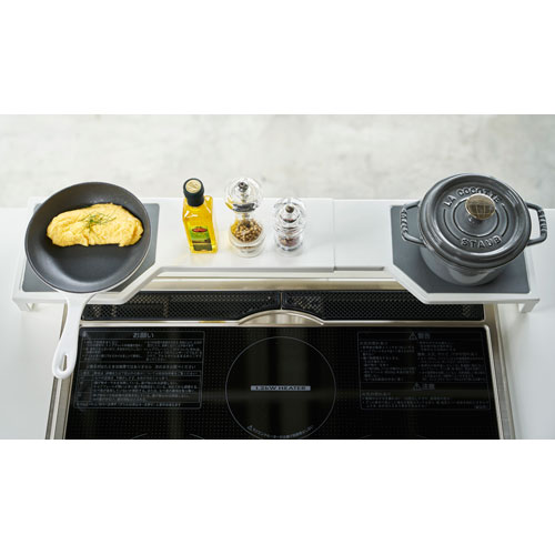 山崎実業 伸縮コンロ奥ラック プレート Plate ホワイト 3916の通販