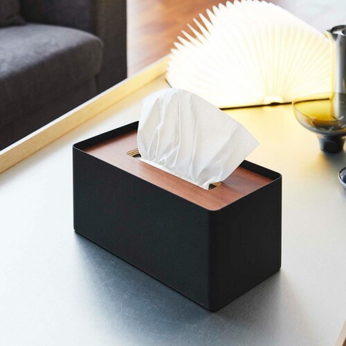 山崎実業 厚型対応蓋付きティッシュケース リン RIN ブラウン 5177の