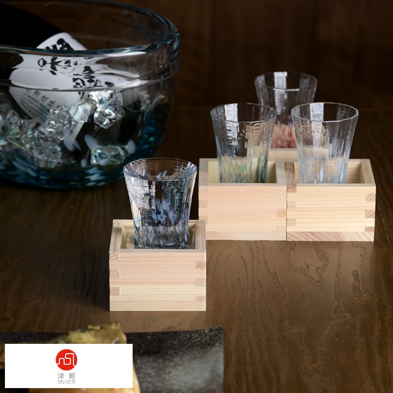 津軽びいどろ 枡酒杯 日本酒グラスと枡のセット 花めぐり mts-3411