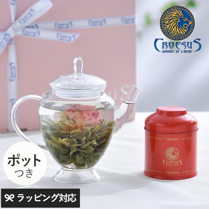 CROESUS クロイソス お花の咲く工芸茶 スカーレット缶＋アリエルポット NR-03154