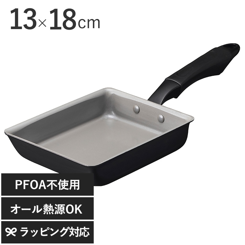 DOSHISHA ドウシシャ ツルスベIH玉子13×18 NR-03883 フライパン玉子/卵/おしゃれ/ブラック/IH/ガス/オール熱源/こびりつきにくい/四角/