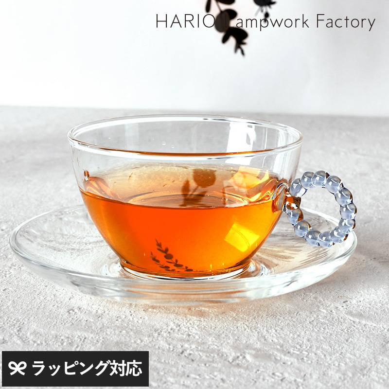 HARIO Lampwork Factory × natu&robe カップ＆ソーサー サークル R　ブルー NR-04889 食器カップ/カップ＆ソーサー/おしゃれ/ガラス製/耐熱/ギフト/映え/HARIO/アクセサリー/