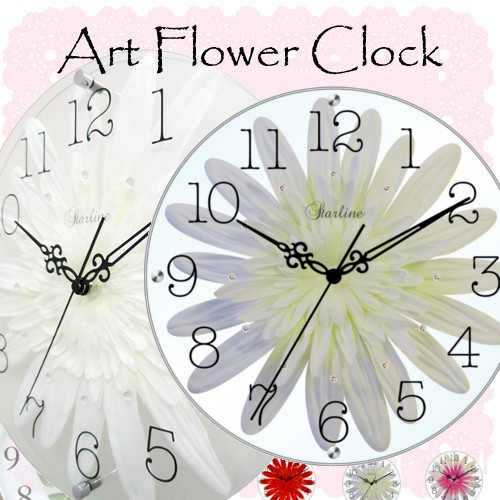 美しいお花の掛け時計♪ アートフラワークロック ガーベラ ホワイト GERBERA White STARLINE スターライン SW-1187 WT 【代引不可】