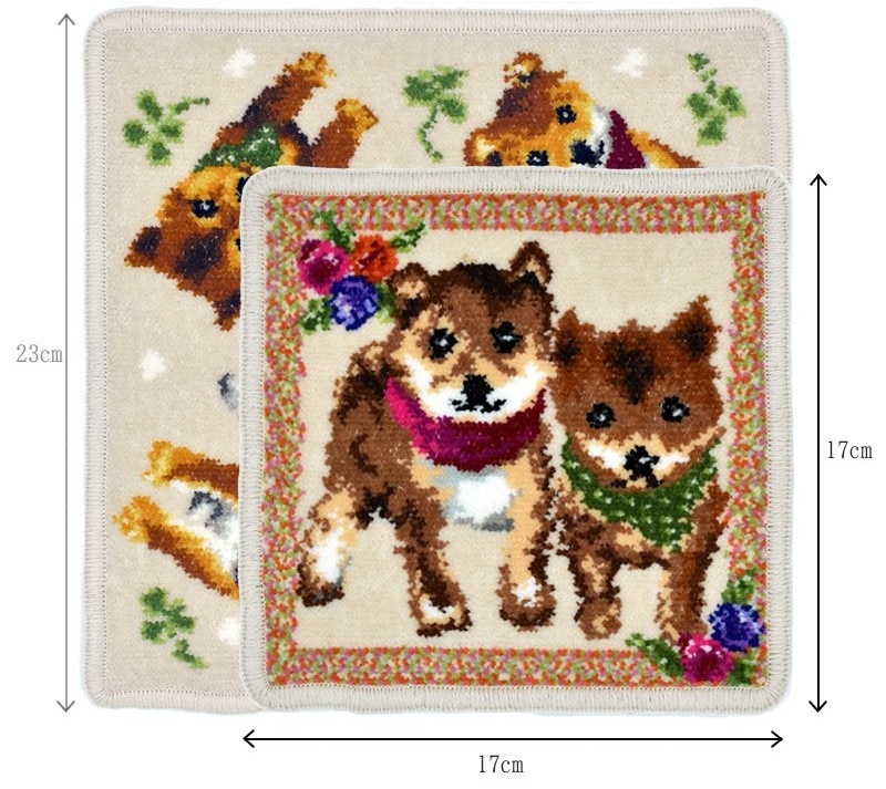 アーンジョー シェニール織 柴犬 ハンカチセット(23cmと17cmサイズ) (ベージュ)