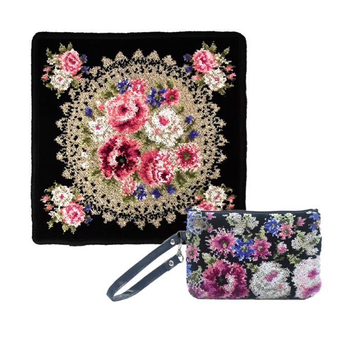 アーンジョー シェニール織 クララ ハンカチとストラップポーチ小のセット(ブラック)