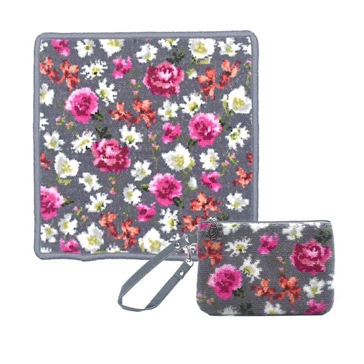 アーンジョー シェニール織 ステラ ハンカチとストラップポーチ小のセット(グレー)