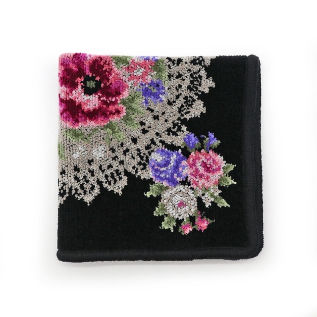 アーンジョー シェニール織 クララ ハンカチとストラップポーチ小のセット(ブラック)