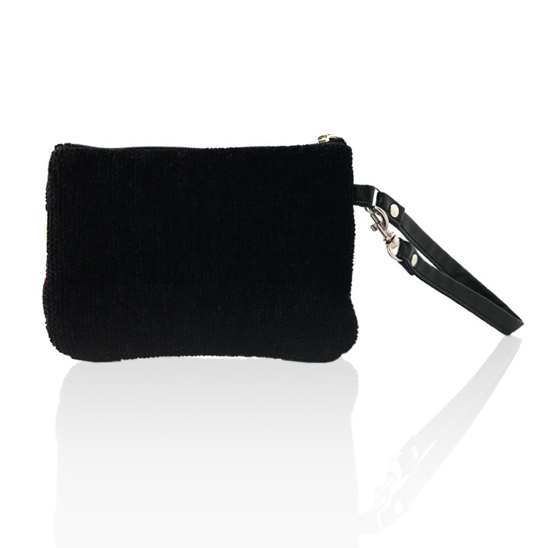 アーンジョー シェニール織 クララ ハンカチとストラップポーチ小のセット(ブラック)