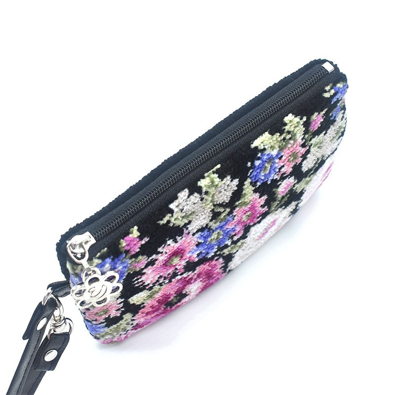 アーンジョー シェニール織 クララ ハンカチとストラップポーチ小のセット(ブラック)