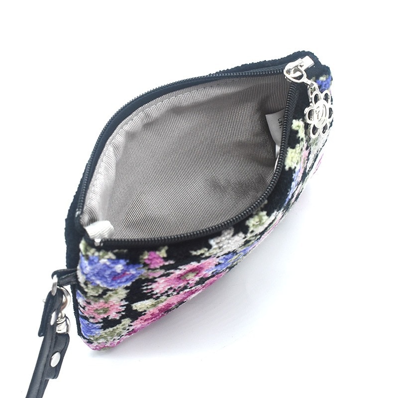 アーンジョー シェニール織 クララ ハンカチとストラップポーチ小のセット(ブラック)