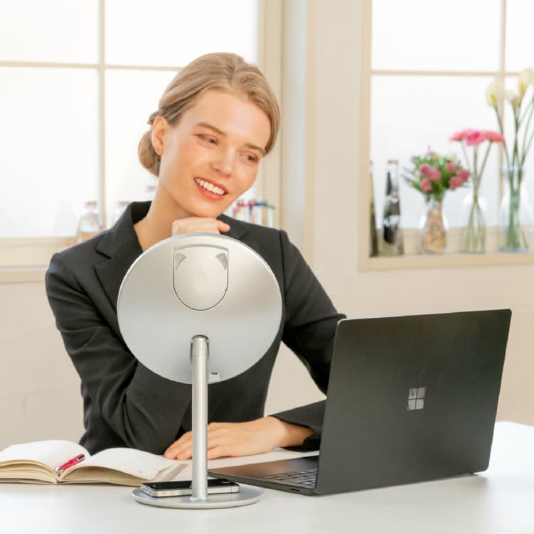 ナピュア LEDスタンドミラー 鏡 LED ライト 卓上