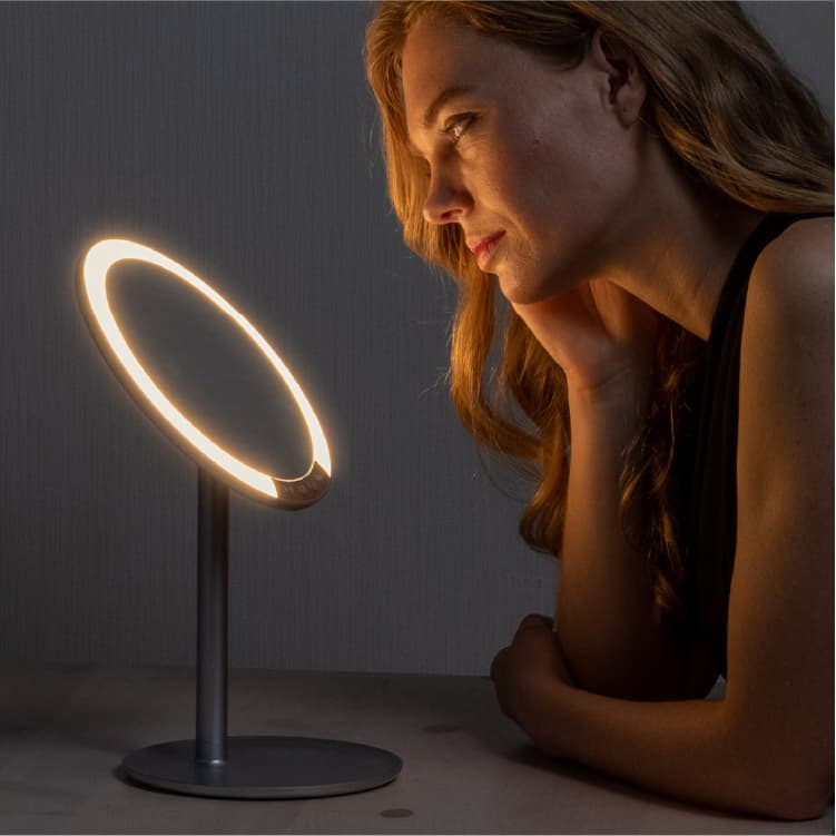 ナピュア LEDスタンドミラー 鏡 LED ライト 卓上