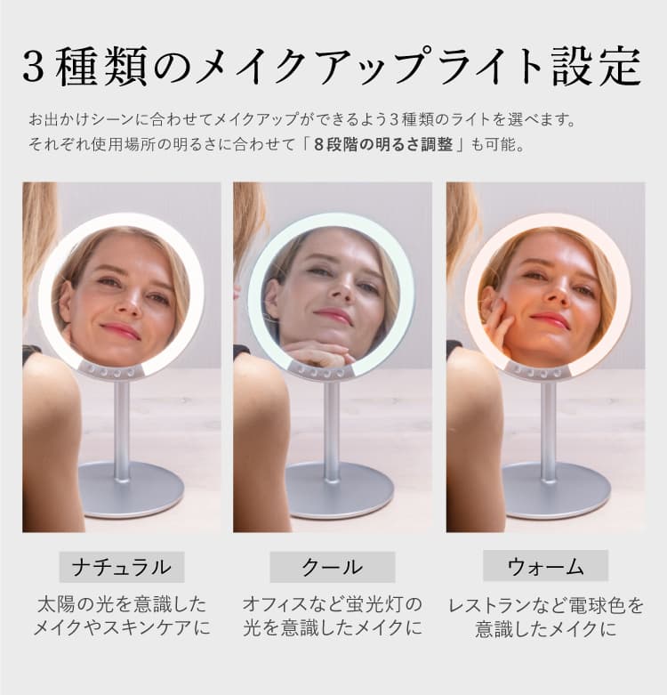 ナピュア LEDスタンドミラー 鏡 LED ライト 卓上