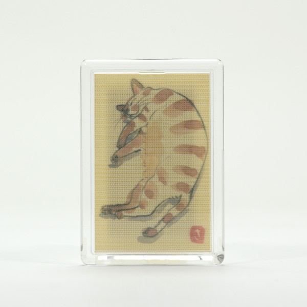 ふすま地マグネット -秦幸子画- 寝そべり猫