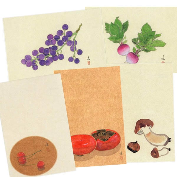 ポストカードセット日本画 粟津義典/果物野菜(13、48、55、79、80)