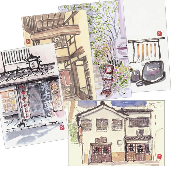 ポストカードセットならほっとあーと-秦幸子画-／ならまち（29、30、31、32、34）