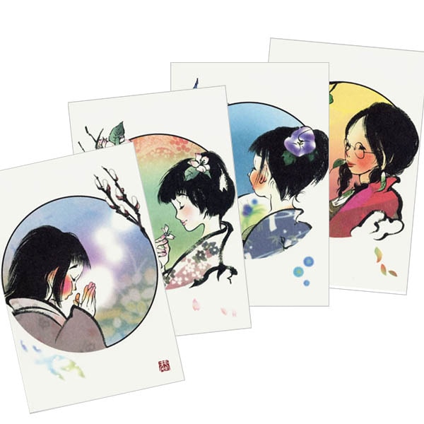 ポストカードセット墨の風-上村恭児画-／四季娘（47、48、49、50）