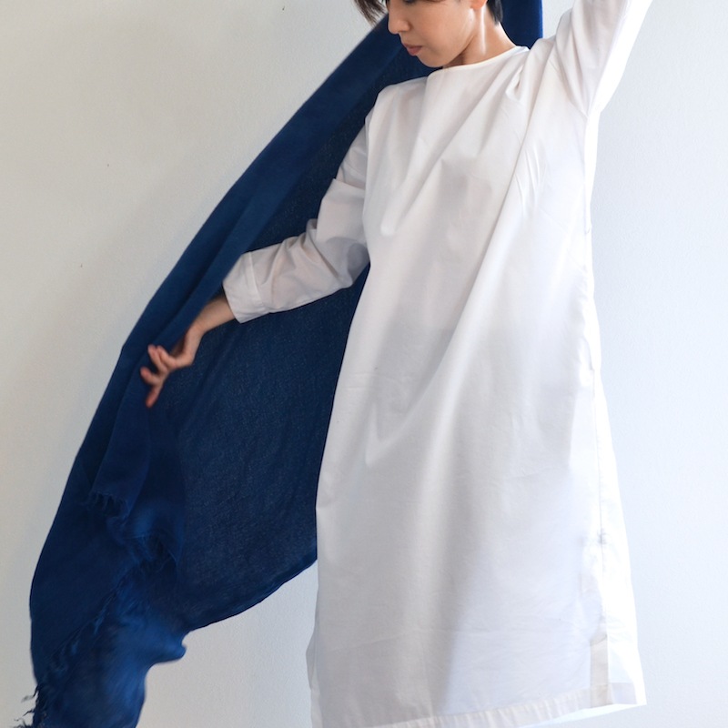 アダンの蚊帳ストールショール ワイド 天然藍
