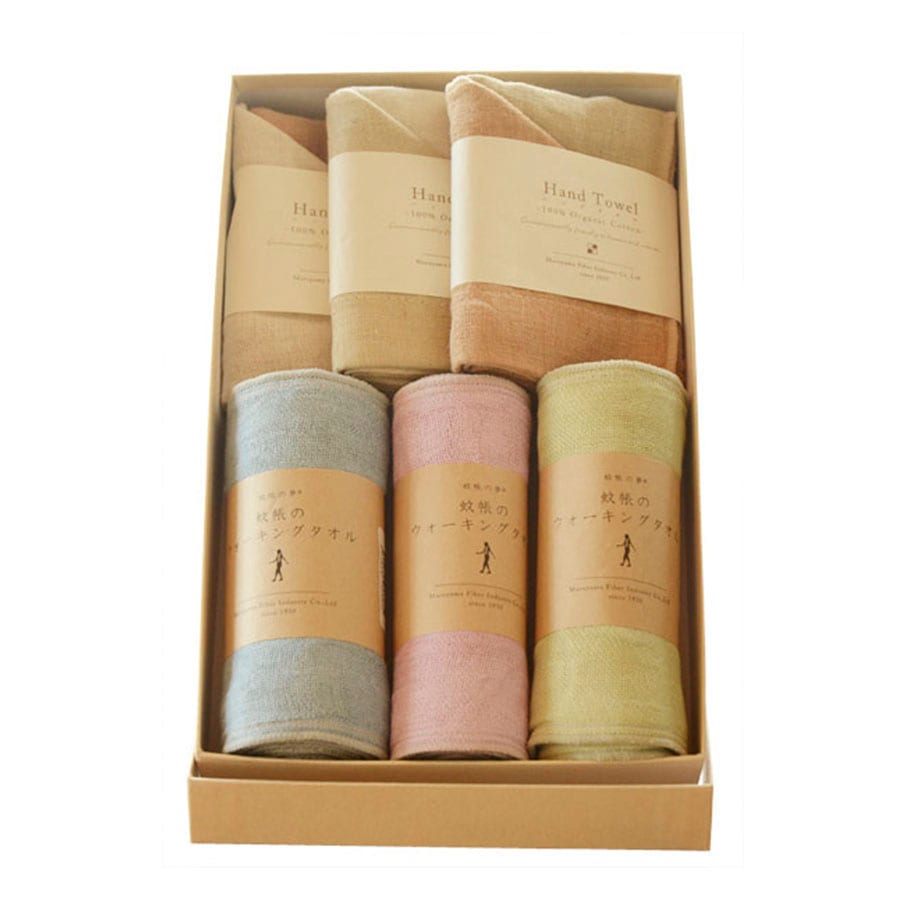 【ギフト】オーガニックコットンハンドタオル3枚・ウォーキングタオル3枚セット