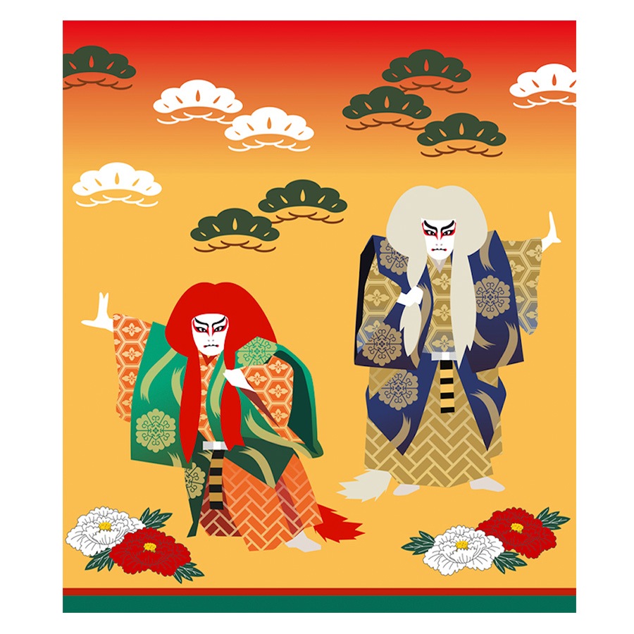 絵便りふきん　歌舞伎　Traditional Kabuki