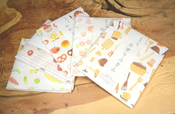 【ギフト】絵便りふきん５枚・ウォーキングタオル２枚セット