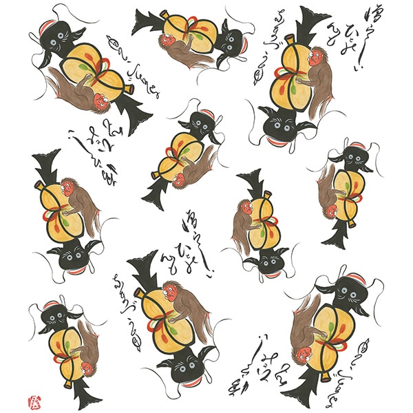 絵便りふきん -大津絵- 瓢箪になまず