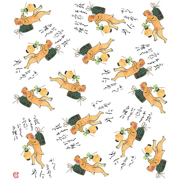 絵便りふきん -大津絵- 釣り鐘と提灯猿