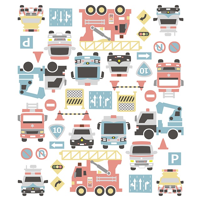 絵便りふきん　はたらく車-緊急車両