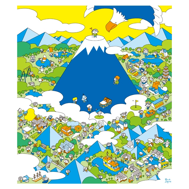 絵便りふきん　富士山～イクタケマコト～
