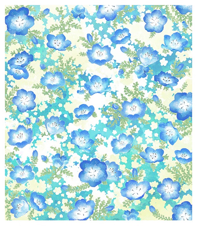 花ことば絵便りふきん　ネモフィラ「どこでも活躍できますように」
