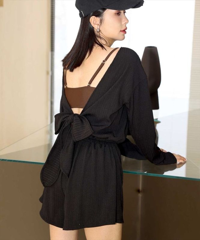 ロンパース付き セットアップ ビキニ 水着 体型カバー